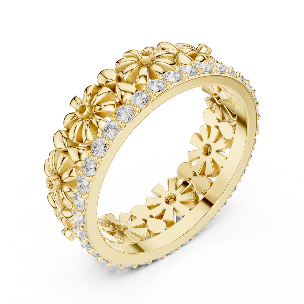 Floral Diamond Eternity Ring Band in Rose Gold