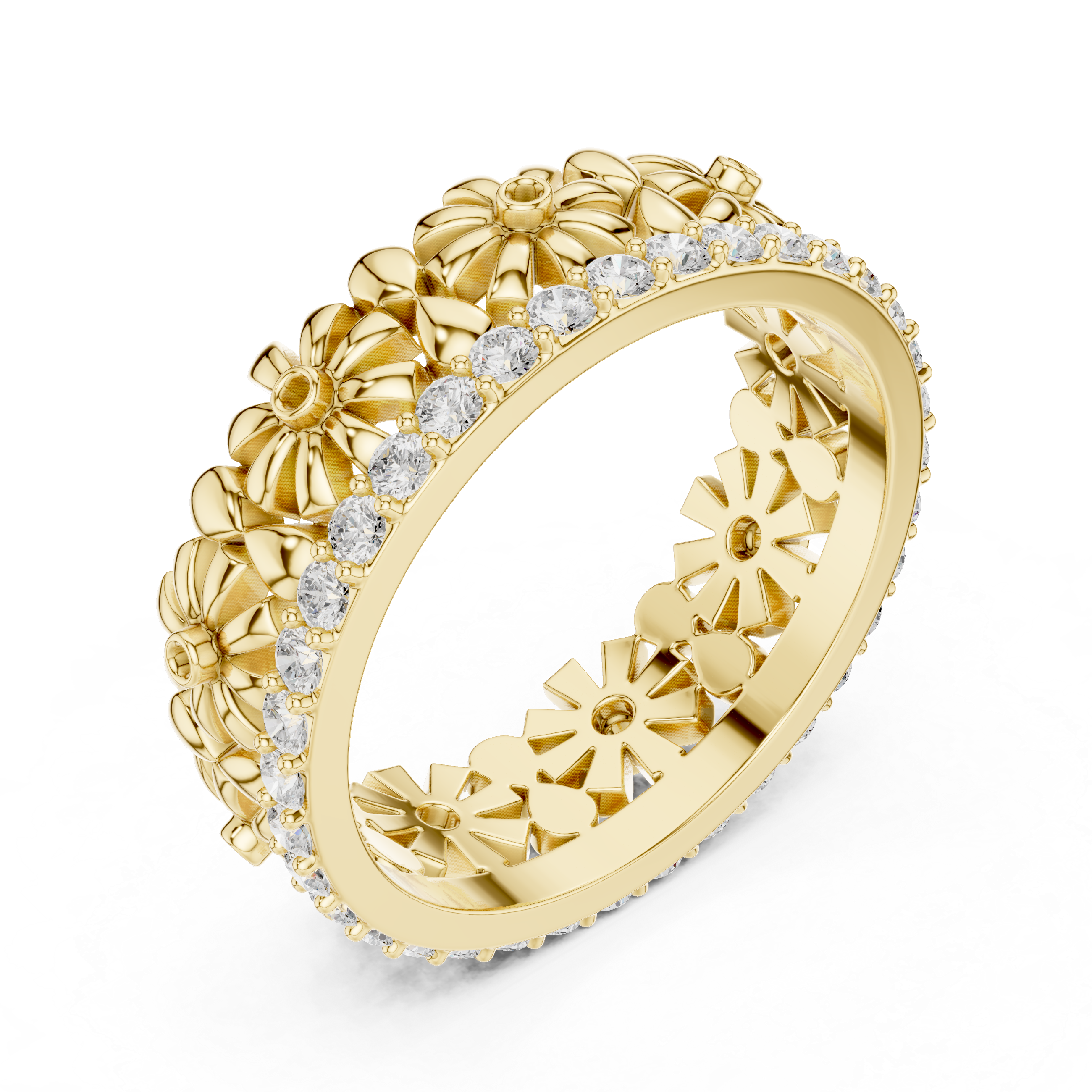 Floral Diamond Eternity Ring Band in Rose Gold