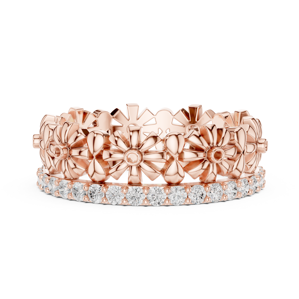 Floral Diamond Eternity Ring Band in Rose Gold