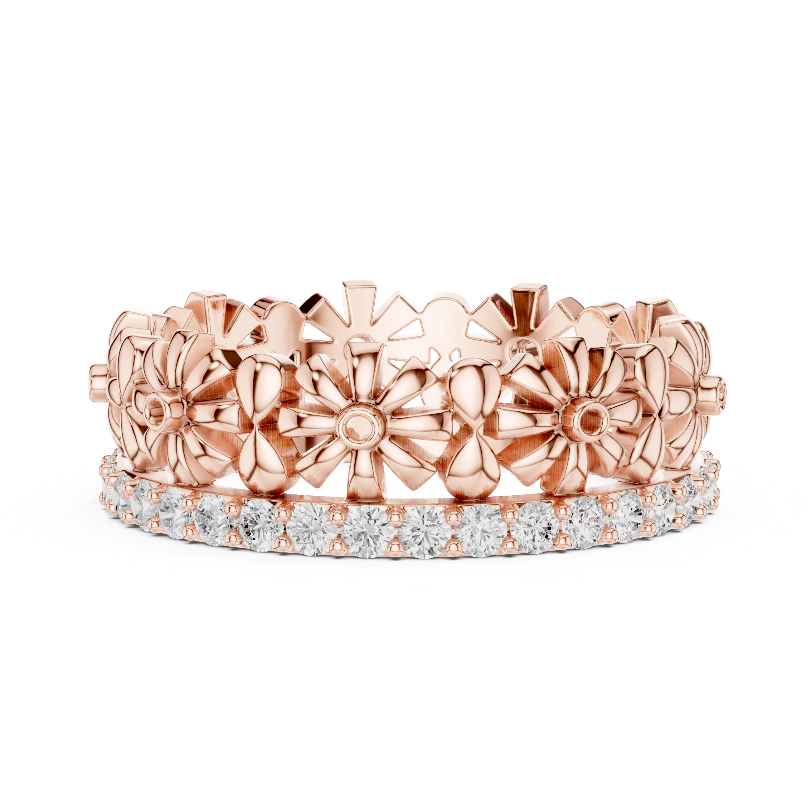 Floral Diamond Eternity Ring Band in Rose Gold