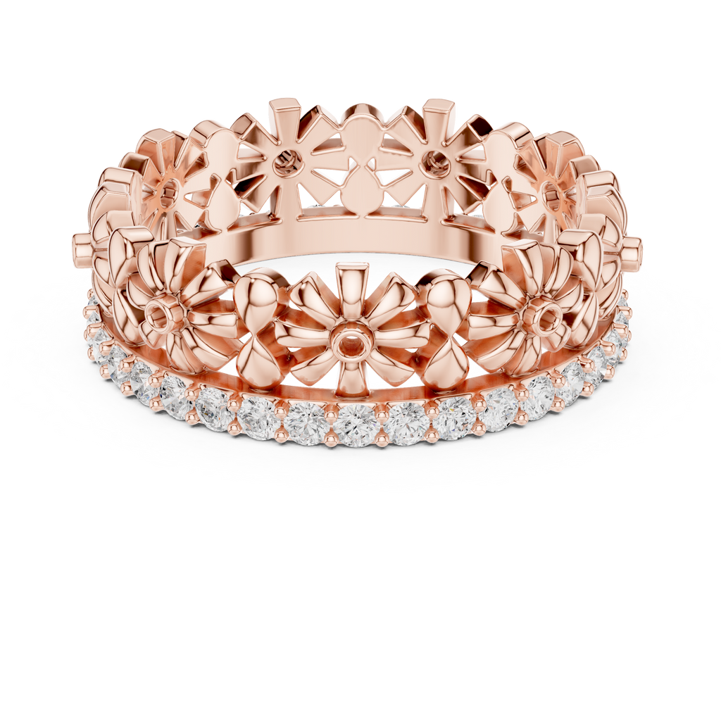 Floral Diamond Eternity Ring Band in Rose Gold