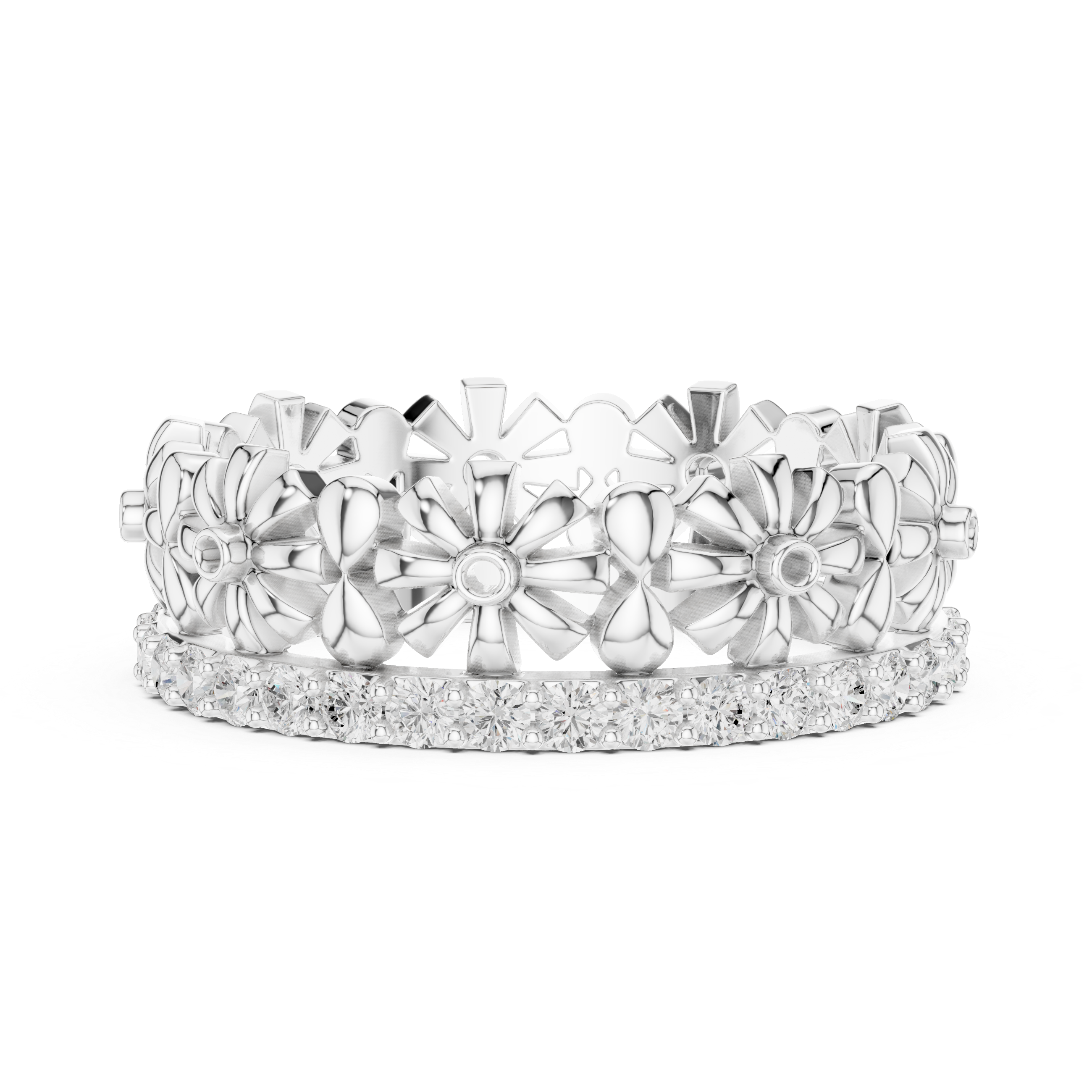 Floral Diamond Eternity Ring Band in Rose Gold