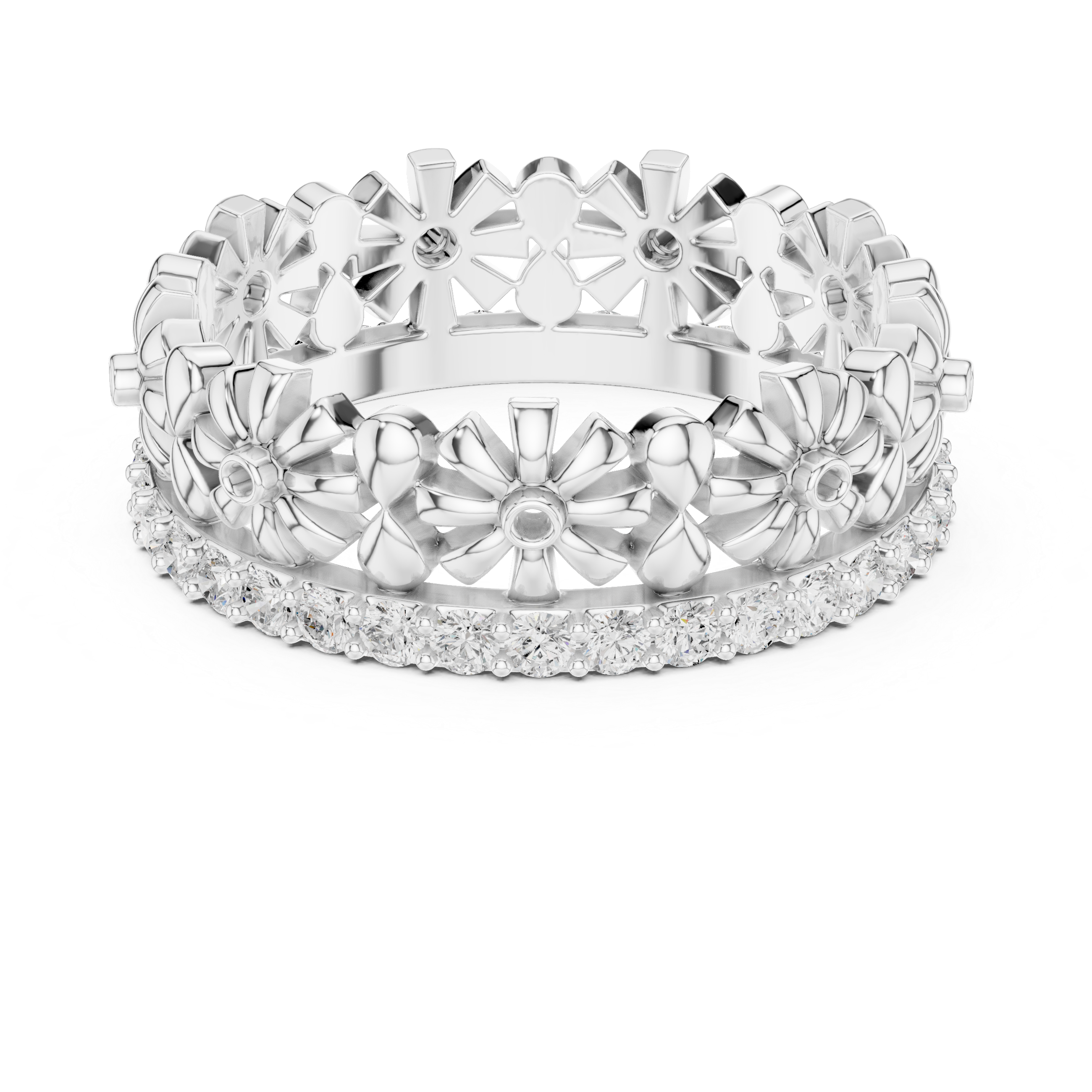 Floral Diamond Eternity Ring Band in Rose Gold
