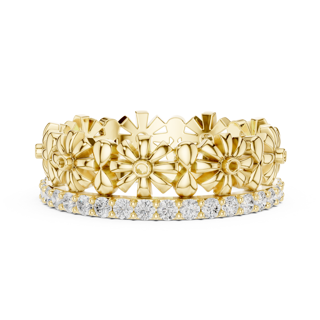 Floral Diamond Eternity Ring Band in Rose Gold