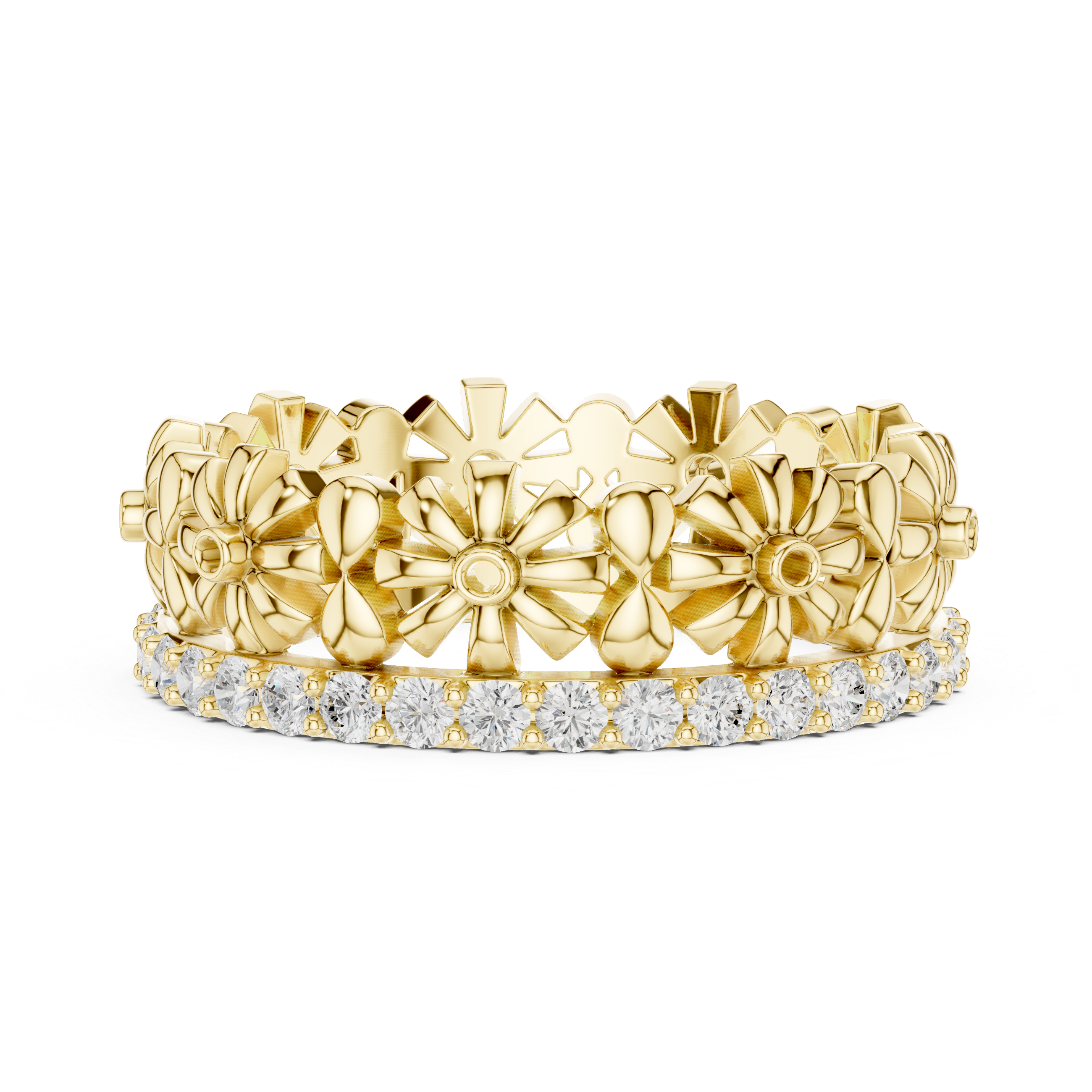 Floral Diamond Eternity Ring Band in Rose Gold