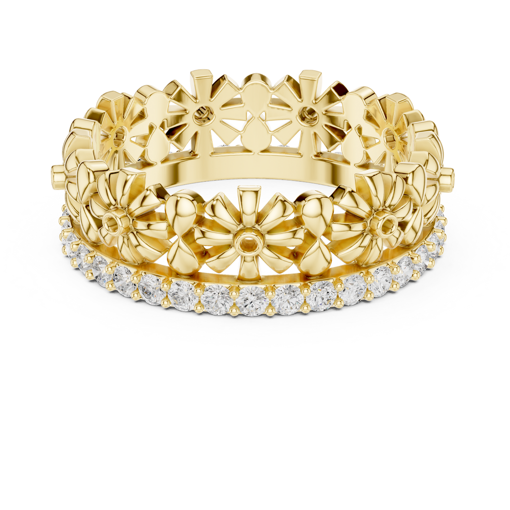 Floral Diamond Eternity Ring Band in Rose Gold