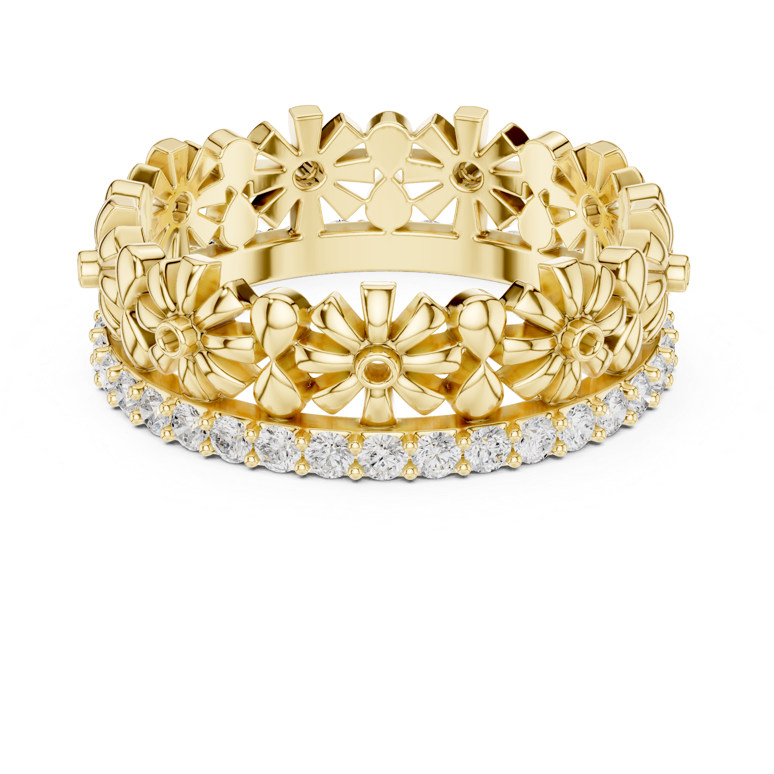 Floral Diamond Eternity Ring Band in Rose Gold