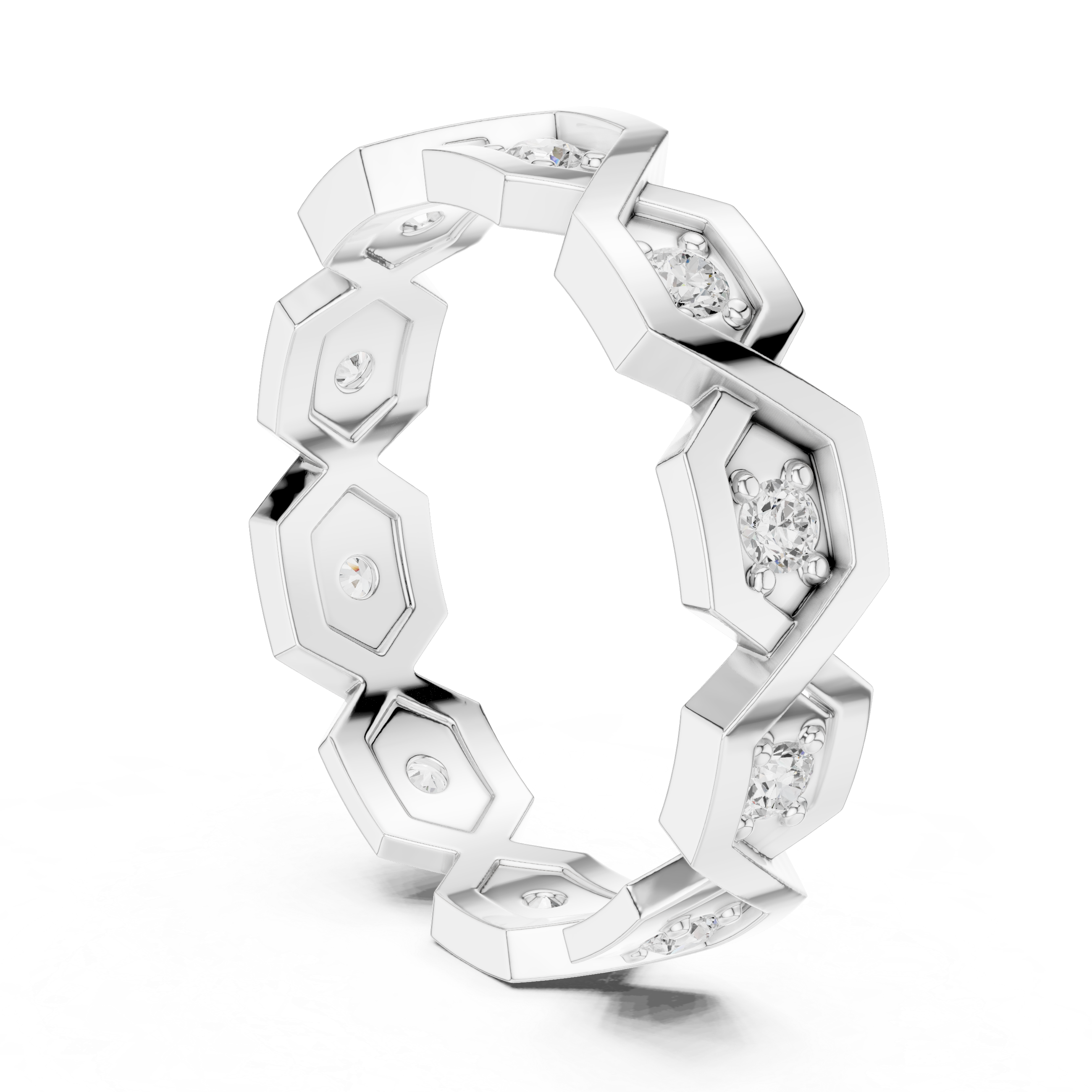 Modern Diamond Pattern Wedding Band Ring