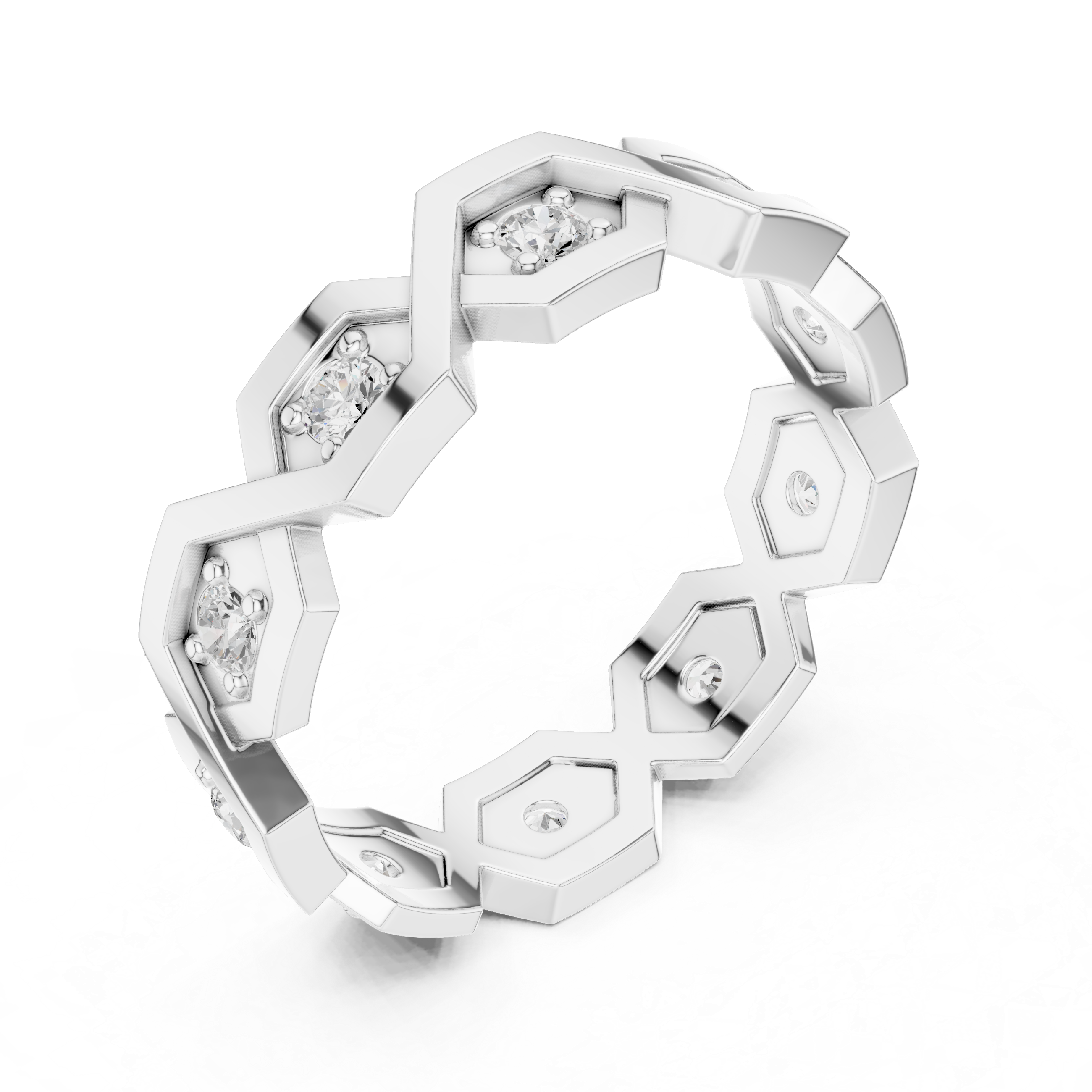 Modern Diamond Pattern Wedding Band Ring