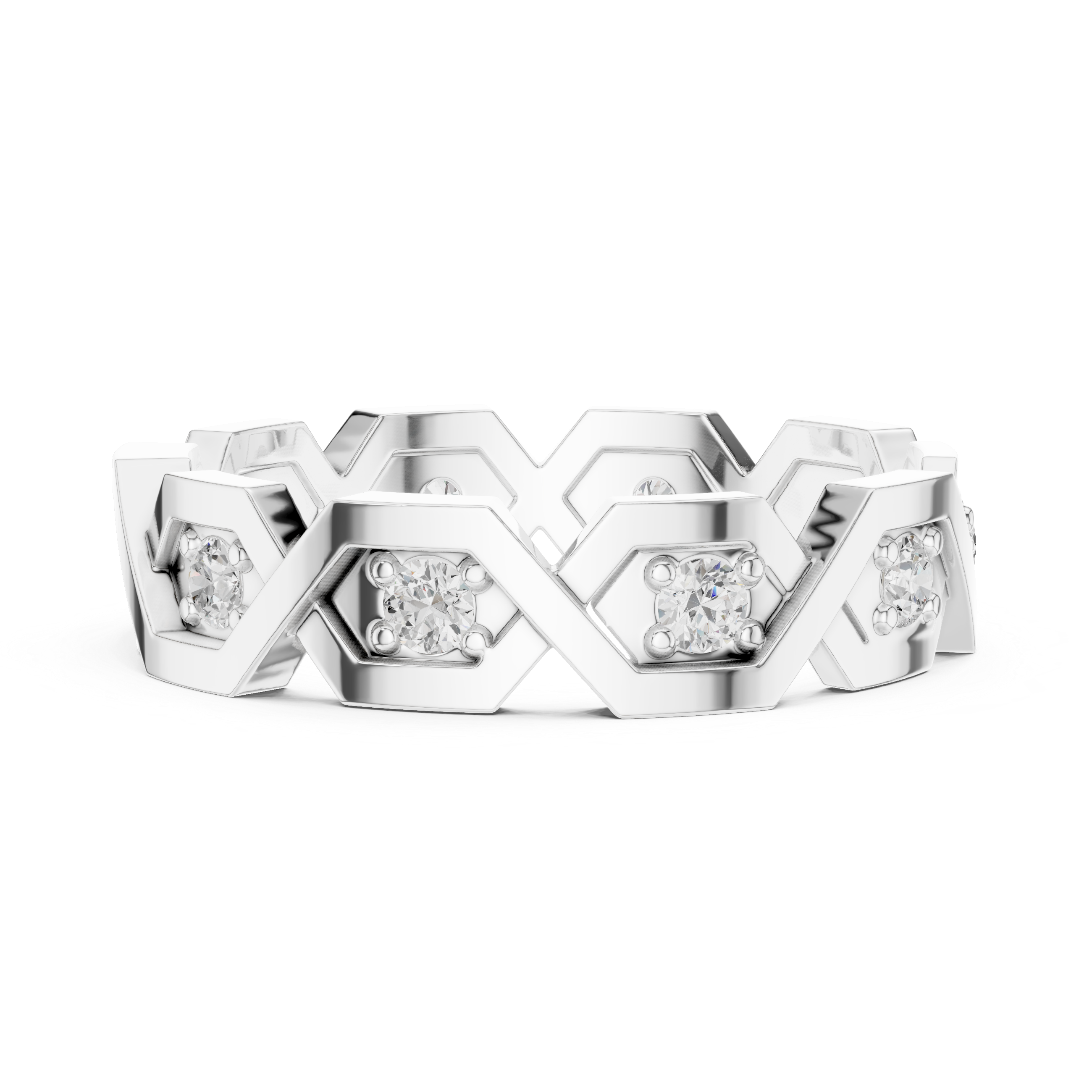Modern Diamond Pattern Wedding Band Ring