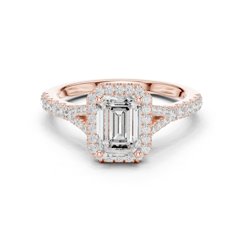 Emerald Cut Halo Engagement Ring with Pavé Diamond Band