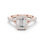 Emerald Cut Halo Engagement Ring with Pavé Diamond Band