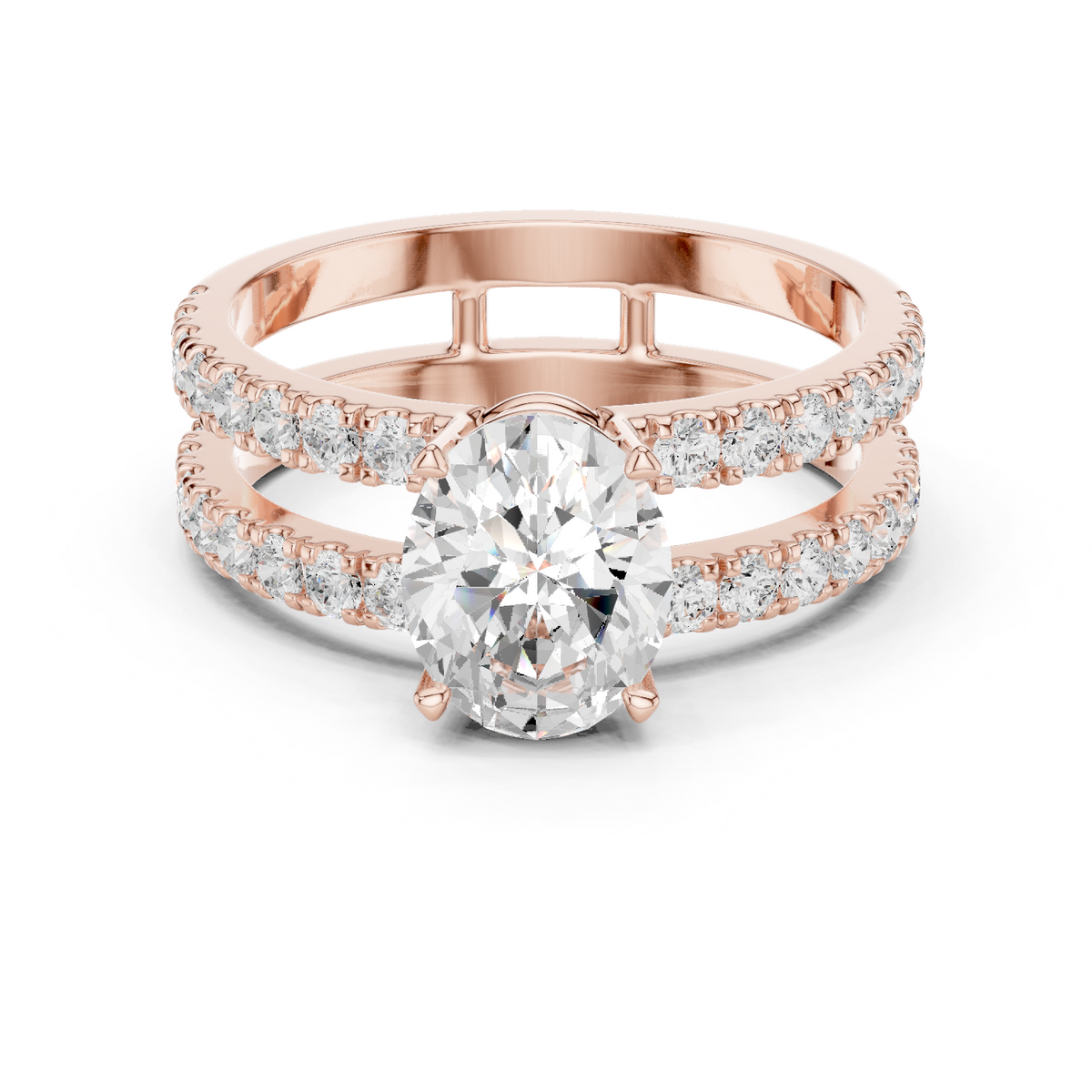 Oval Cut Double Band Diamond Engagement Ring – view 5 of 12, lab grown diamond band | Jewelix Atelier