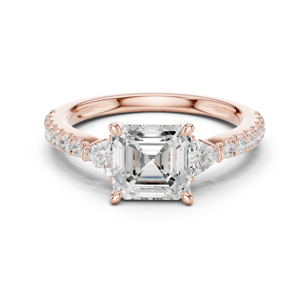 Asscher Cut Three Stone Diamond Engagement Ring