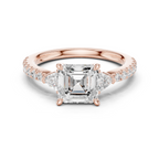 Asscher Cut Three Stone Diamond Engagement Ring
