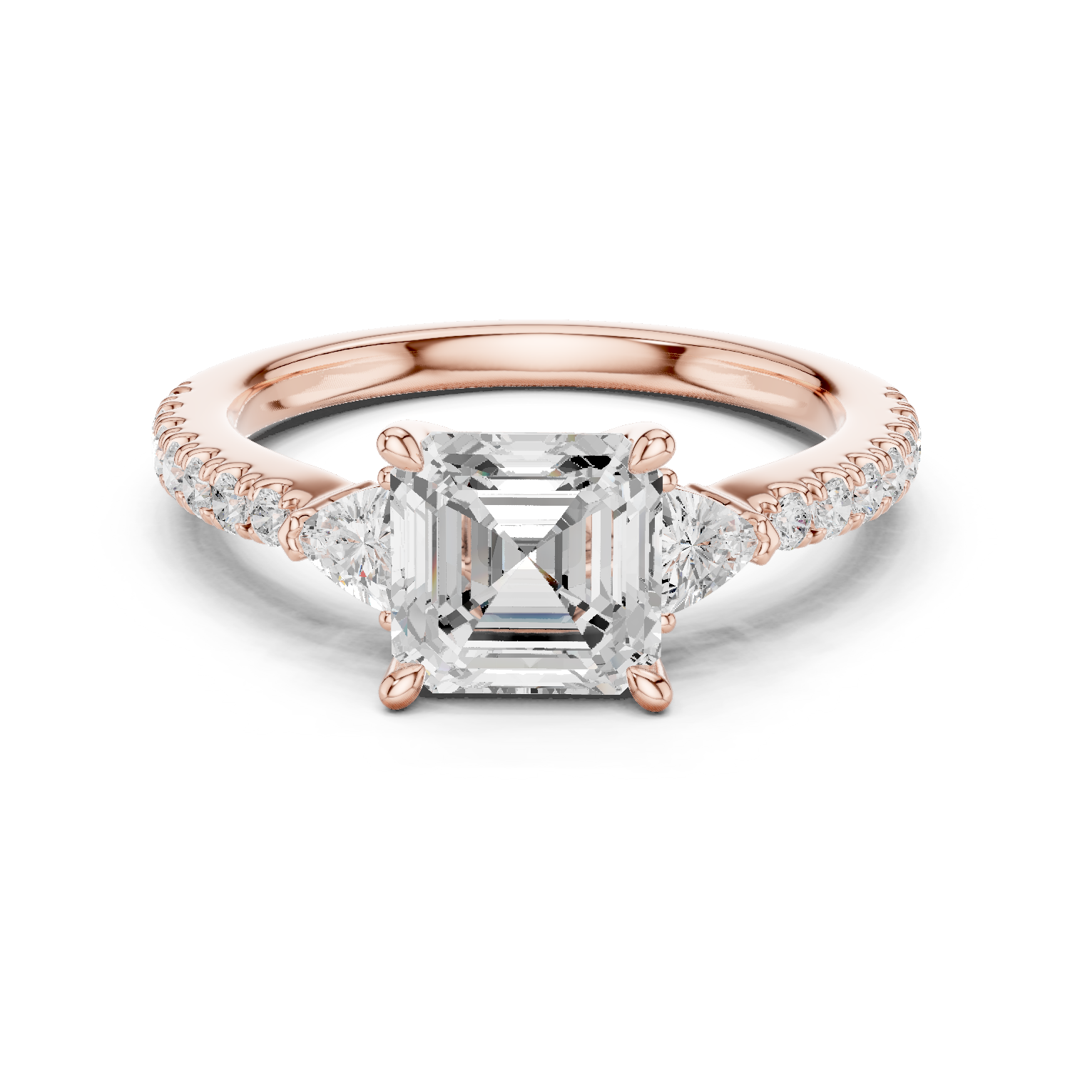 Asscher Cut Three Stone Diamond Engagement Ring