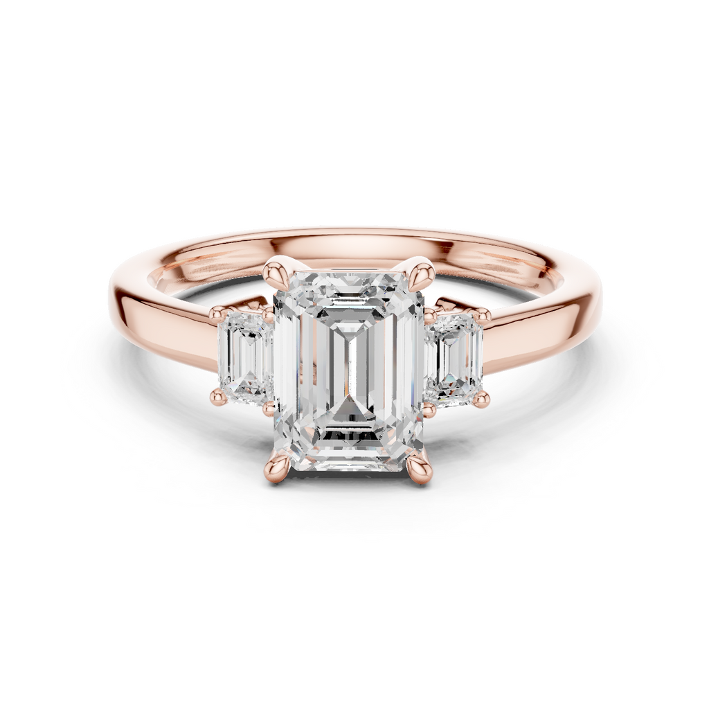 Emerald Cut Three Stone Diamond Engagement Ring