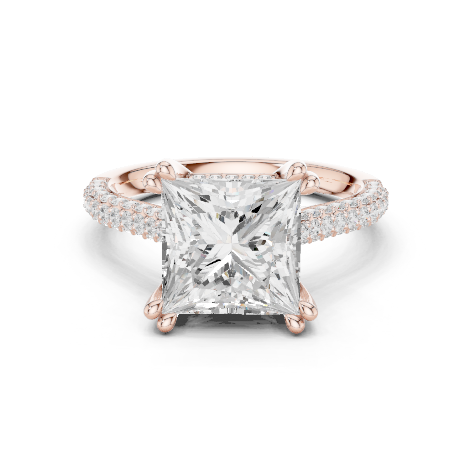 Princess Cut Hidden Halo Double Pavé Diamond Engagement Ring