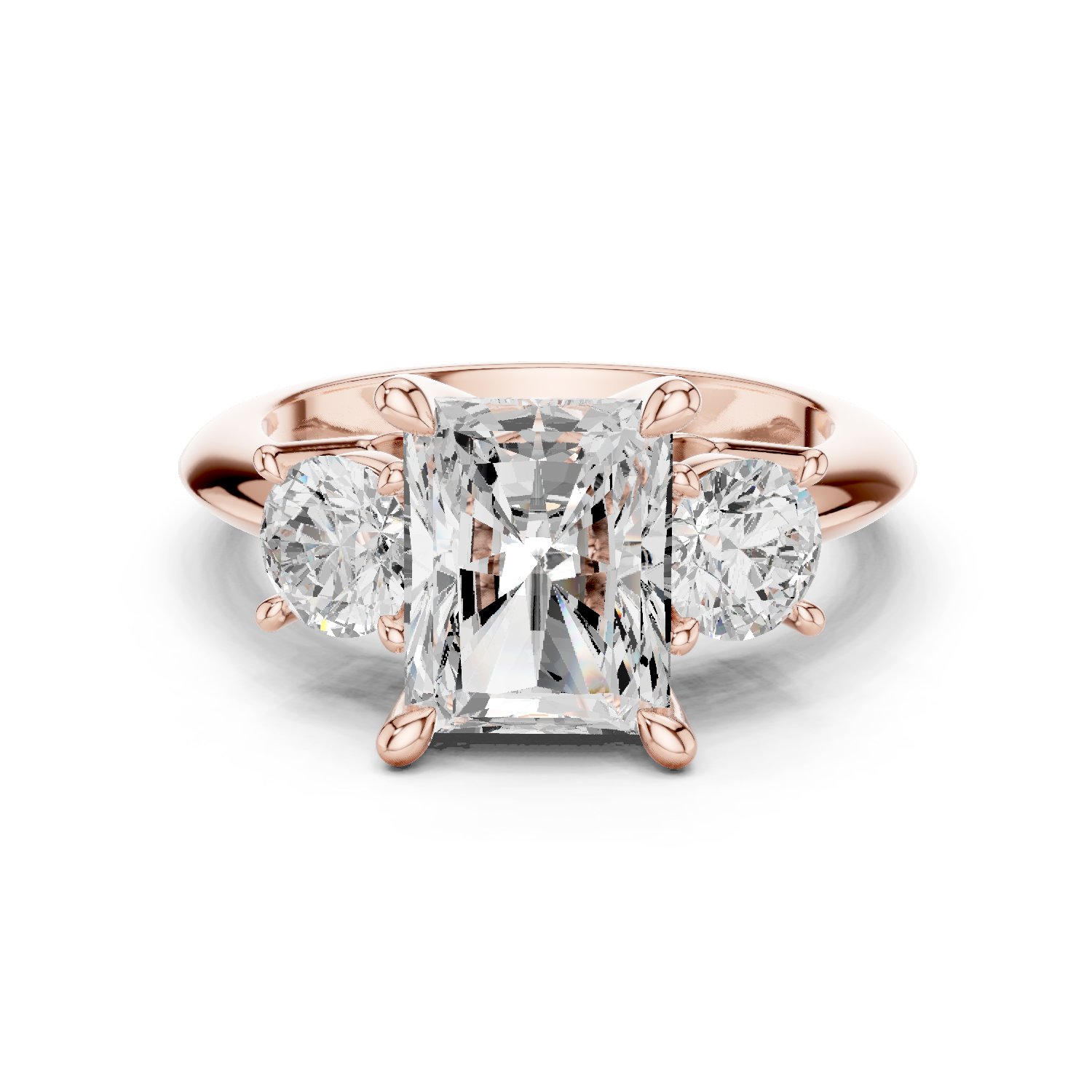 Radiant Three Stone Diamond Engagement Ring with Round Side Stones