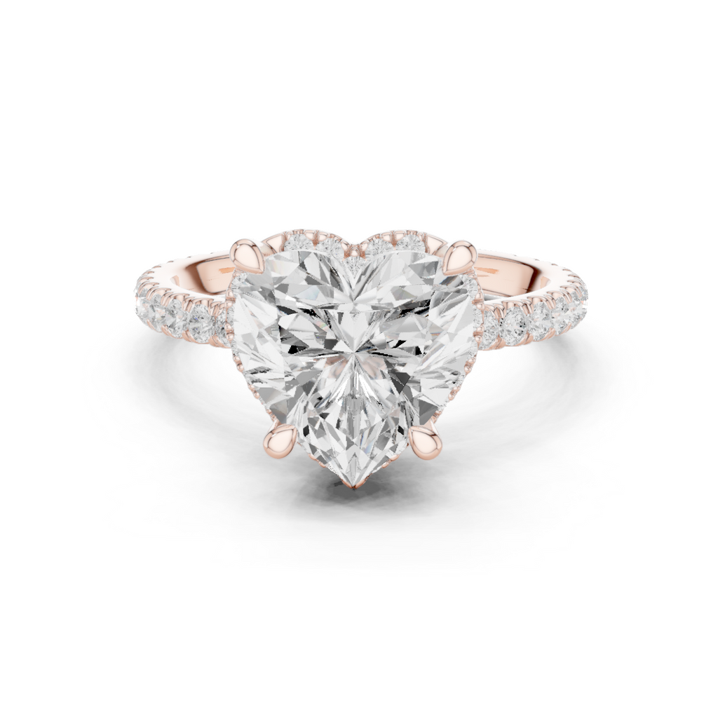 3.50 CT Heart Cut Hidden Halo Diamond Engagement Ring with Pavé Band