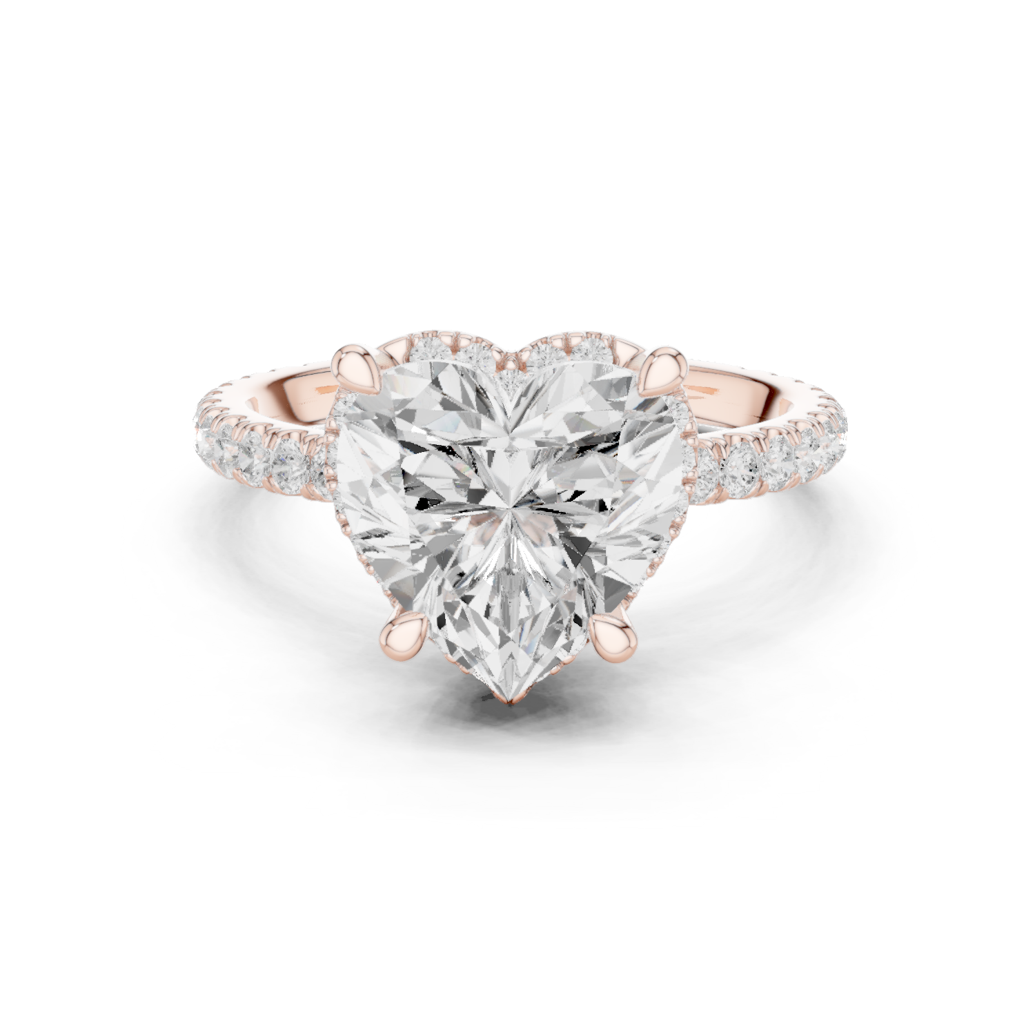 3.50 CT Heart Cut Hidden Halo Diamond Engagement Ring with Pavé Band