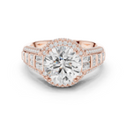 Round Cut Diamond Double Halo Baguette Engagement Ring