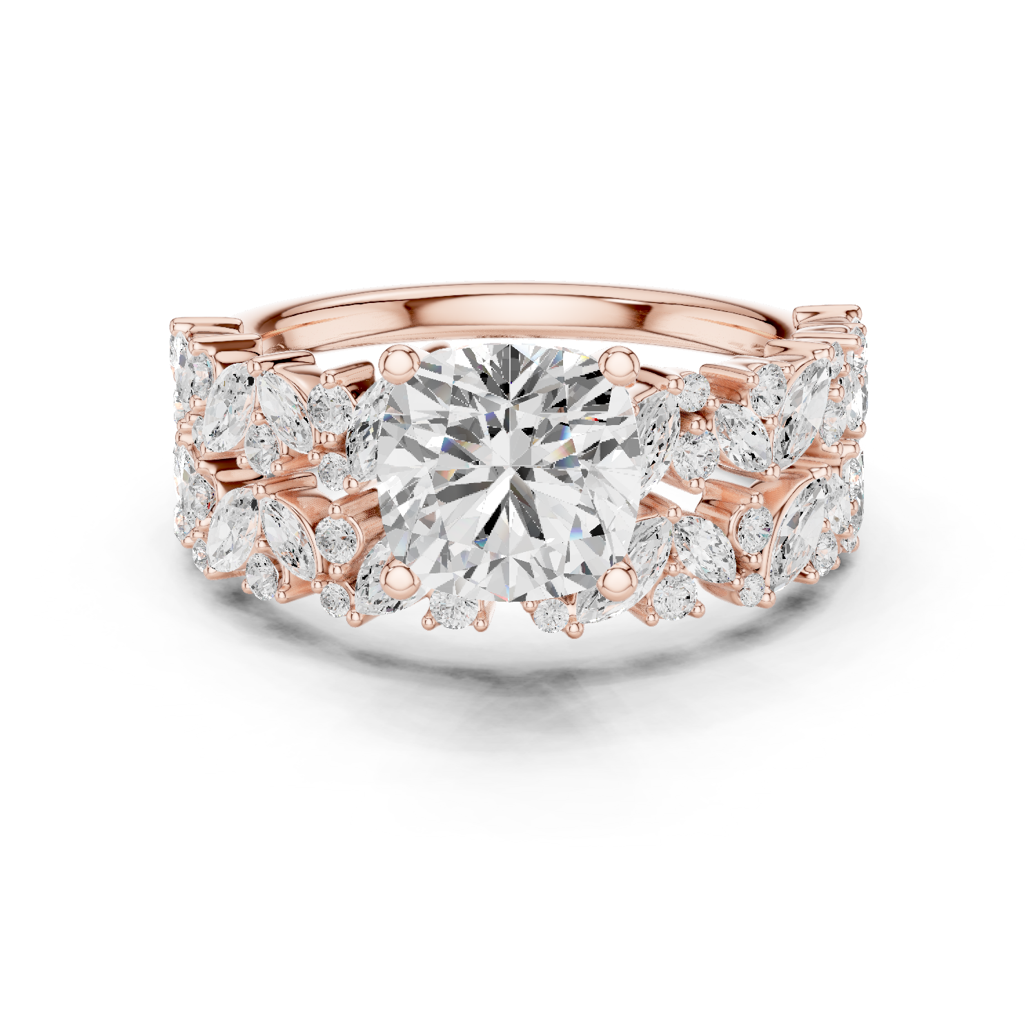 Cushion Cut Multi-Row Marquise Diamond Statement Ring