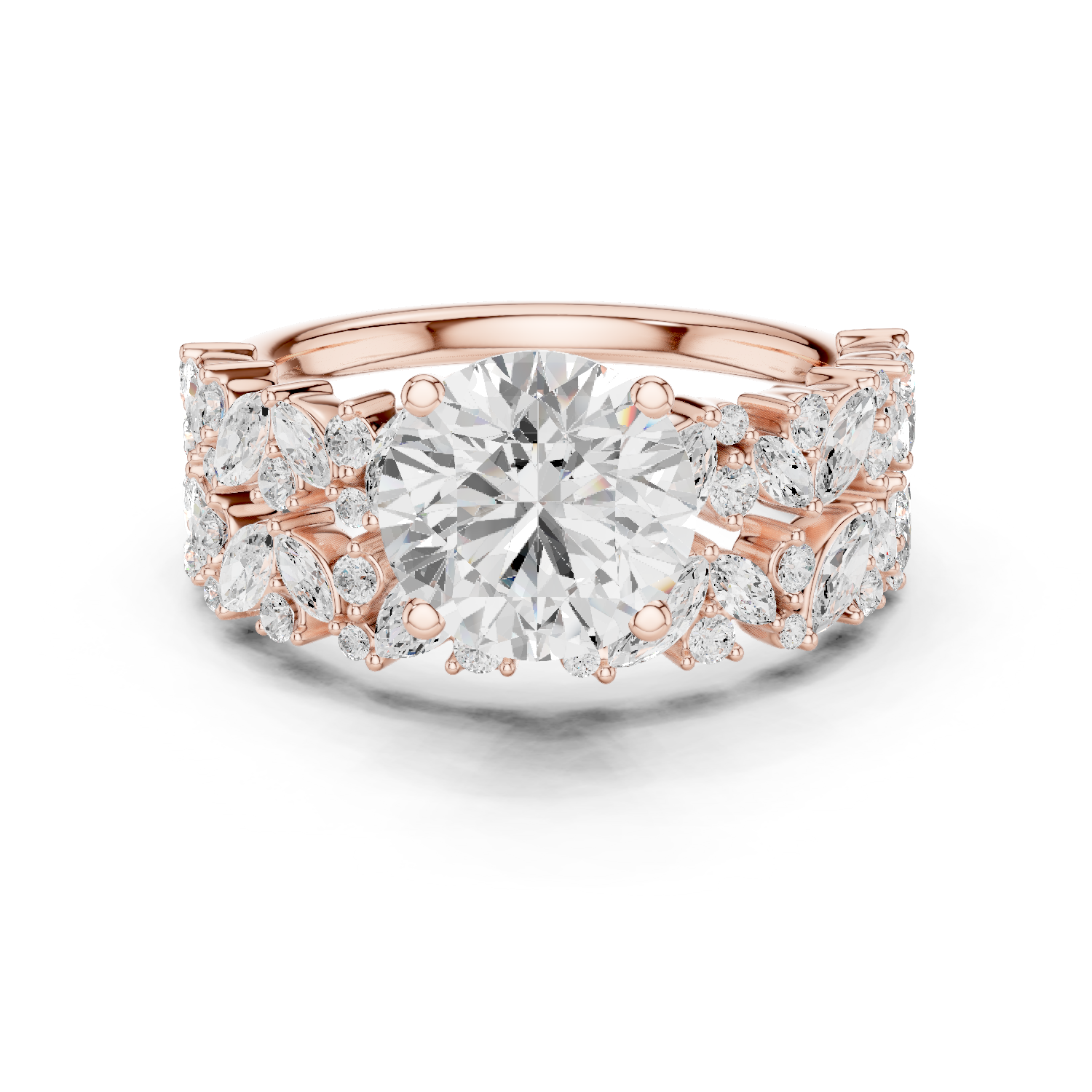 Round Cut Multi-Row Marquise Diamond Statement Ring