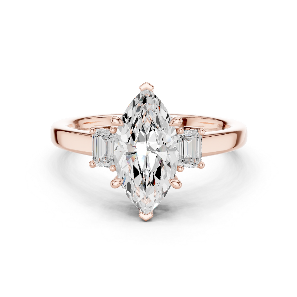 Marquise Cut Three Stone Diamond Engagement Ring
