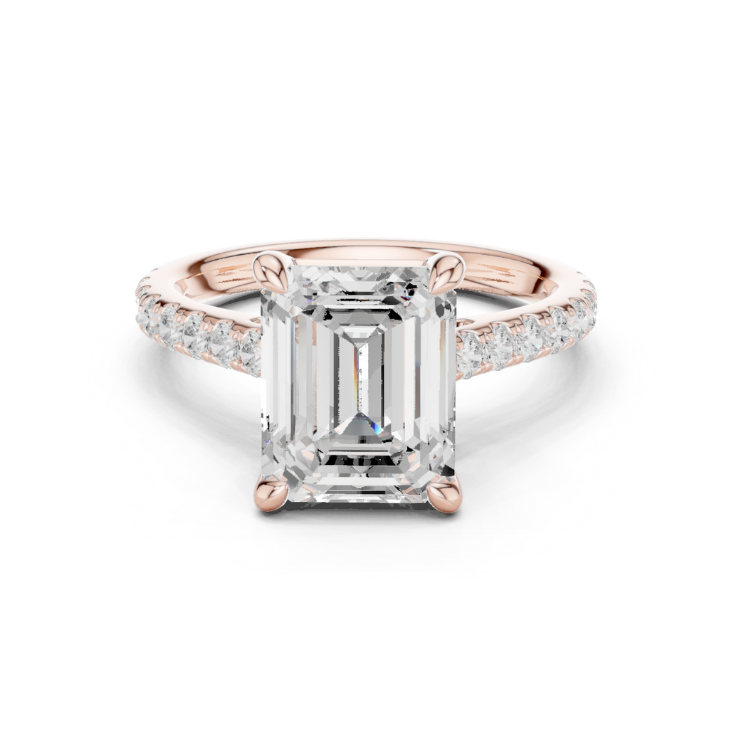 Emerald Cut Hidden Halo Diamond Engagement Ring