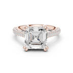 Asscher Cut Hidden Halo Diamond Engagement Ring with Double Pavé Band