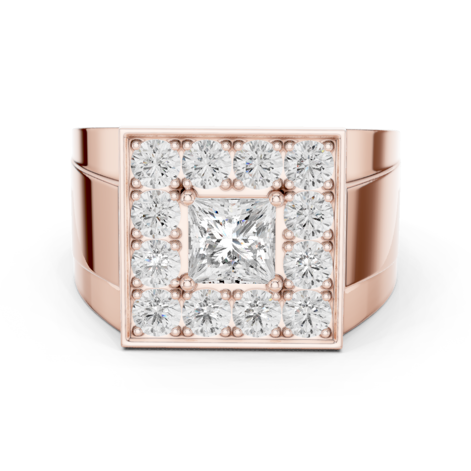 2.32 CT Princess Cut Halo Diamond Men's Ring