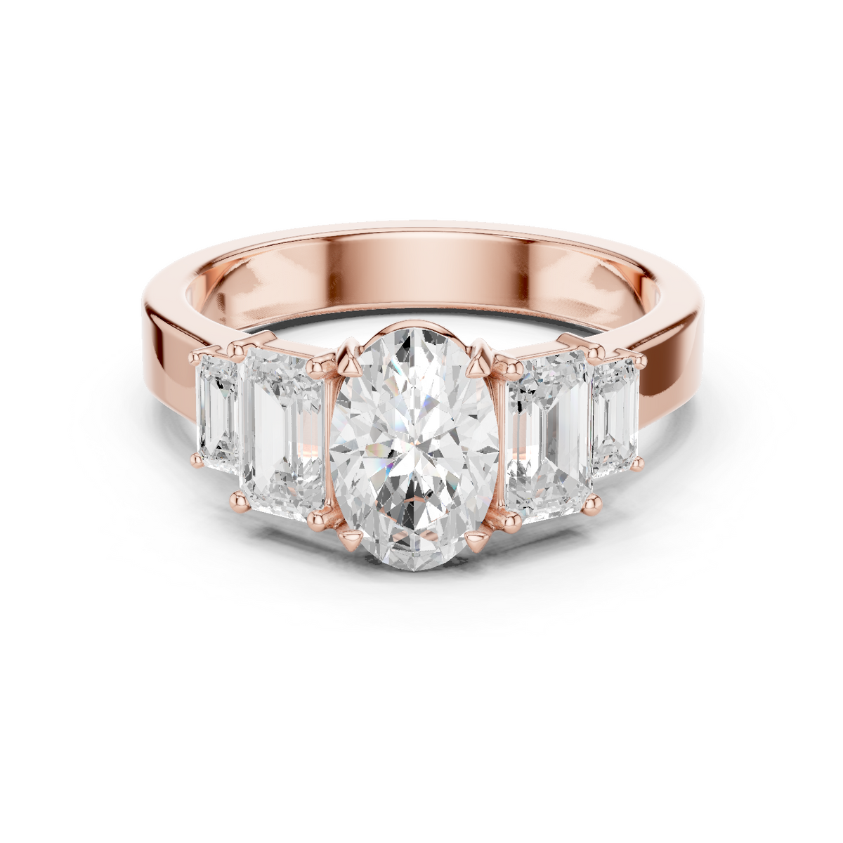 Oval & Emerald Cut Three Stone Diamond Engagement Ring – view 5 of 12, lab grown diamond ring | Jewelix Atelier