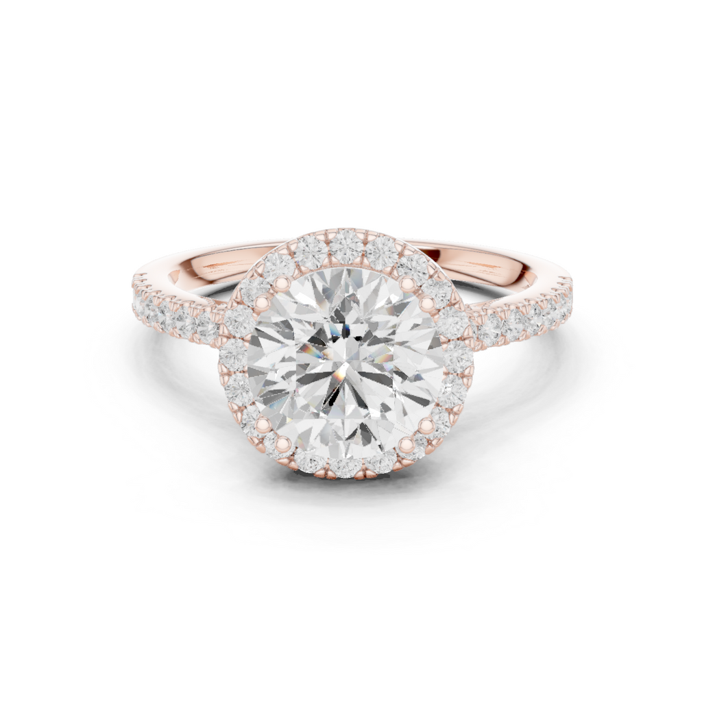 2.48 CT Round Cut Diamond Halo Pavé Engagement Ring