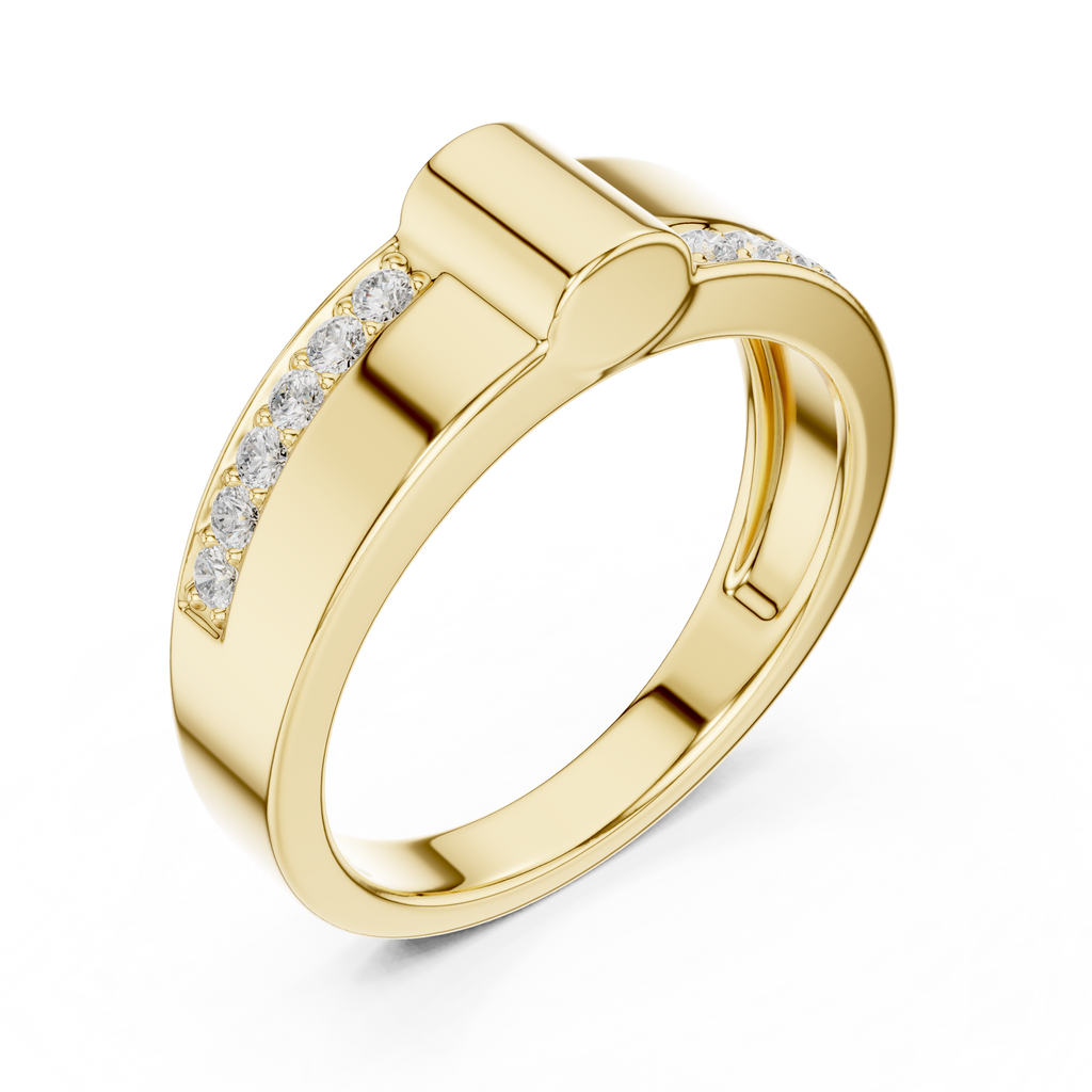 0.18 CT Men's Diamond Signet Ring with Pavé Shoulders