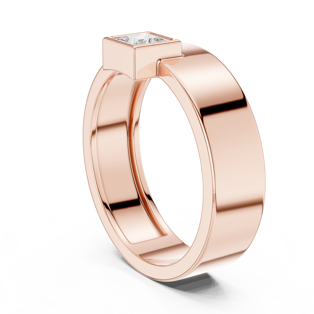 0.25 CT Princess Cut Bezel Set Men's Signet Ring