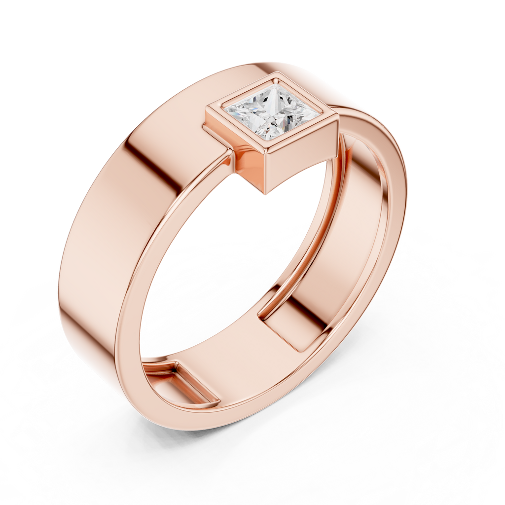 0.25 CT Princess Cut Bezel Set Men's Signet Ring