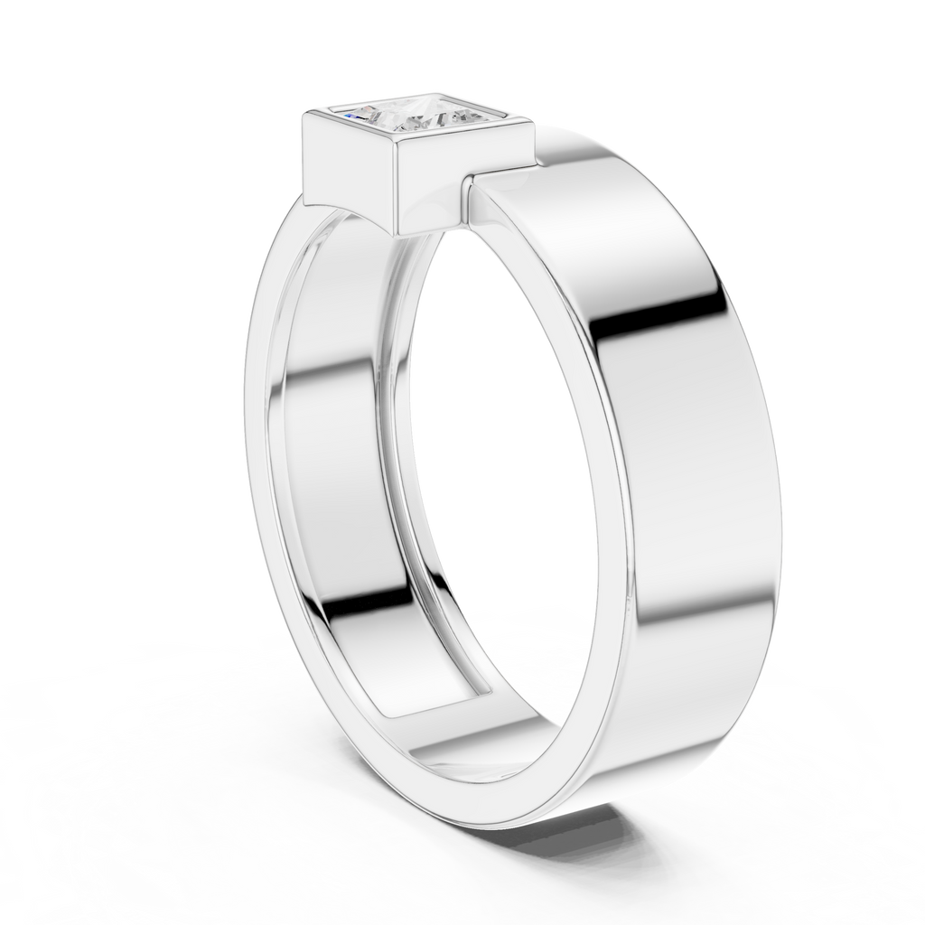 0.25 CT Princess Cut Bezel Set Men's Signet Ring