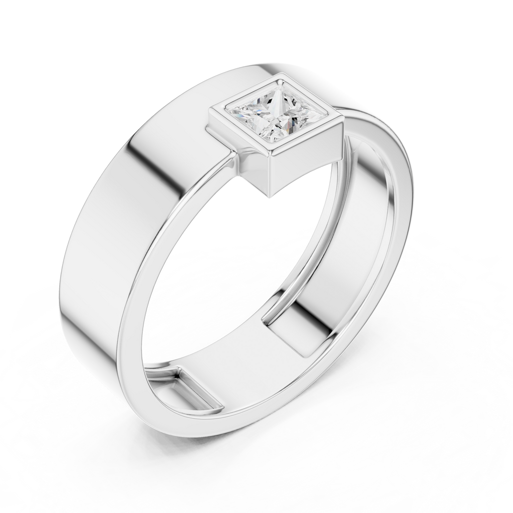 0.25 CT Princess Cut Bezel Set Men's Signet Ring