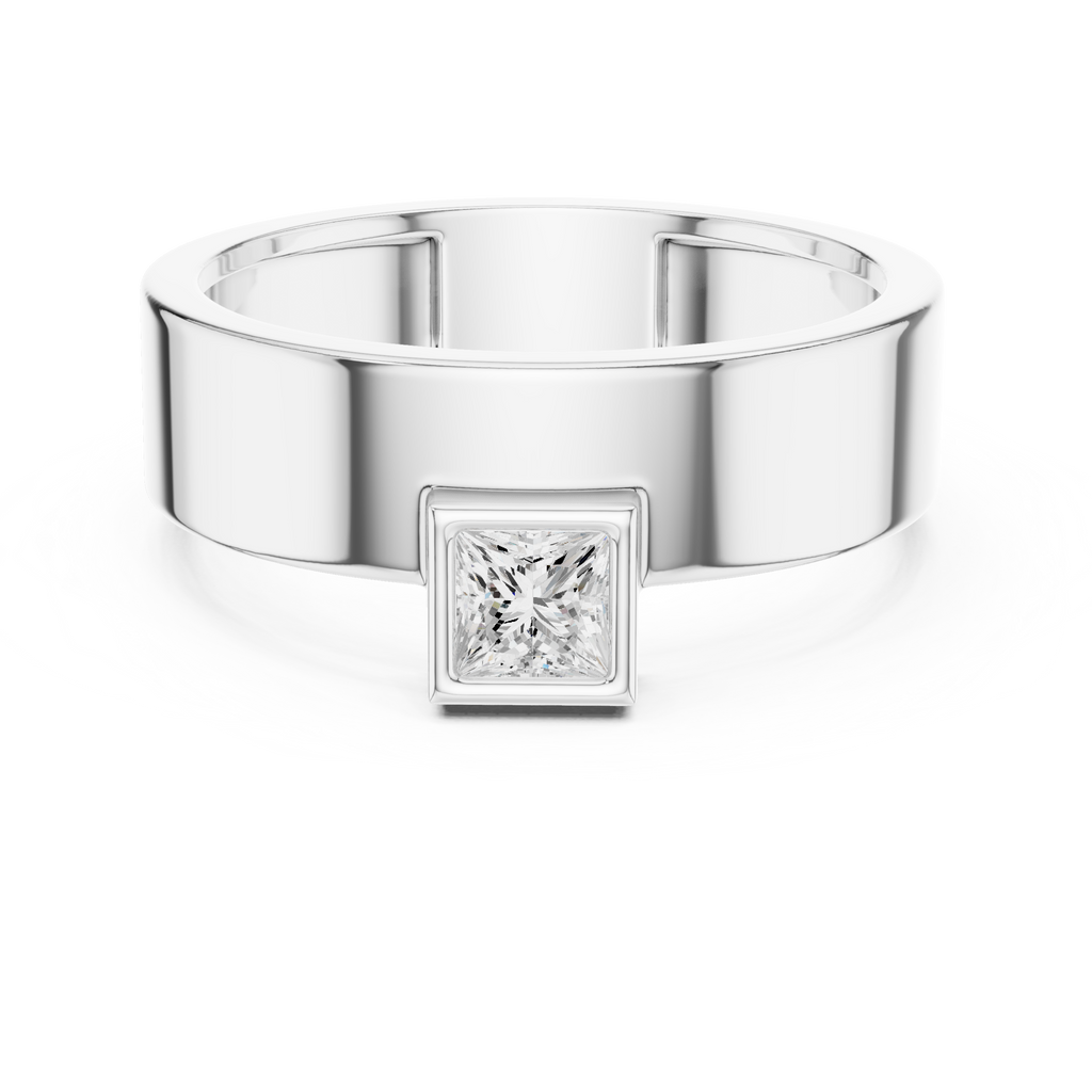 0.25 CT Princess Cut Bezel Set Men's Signet Ring