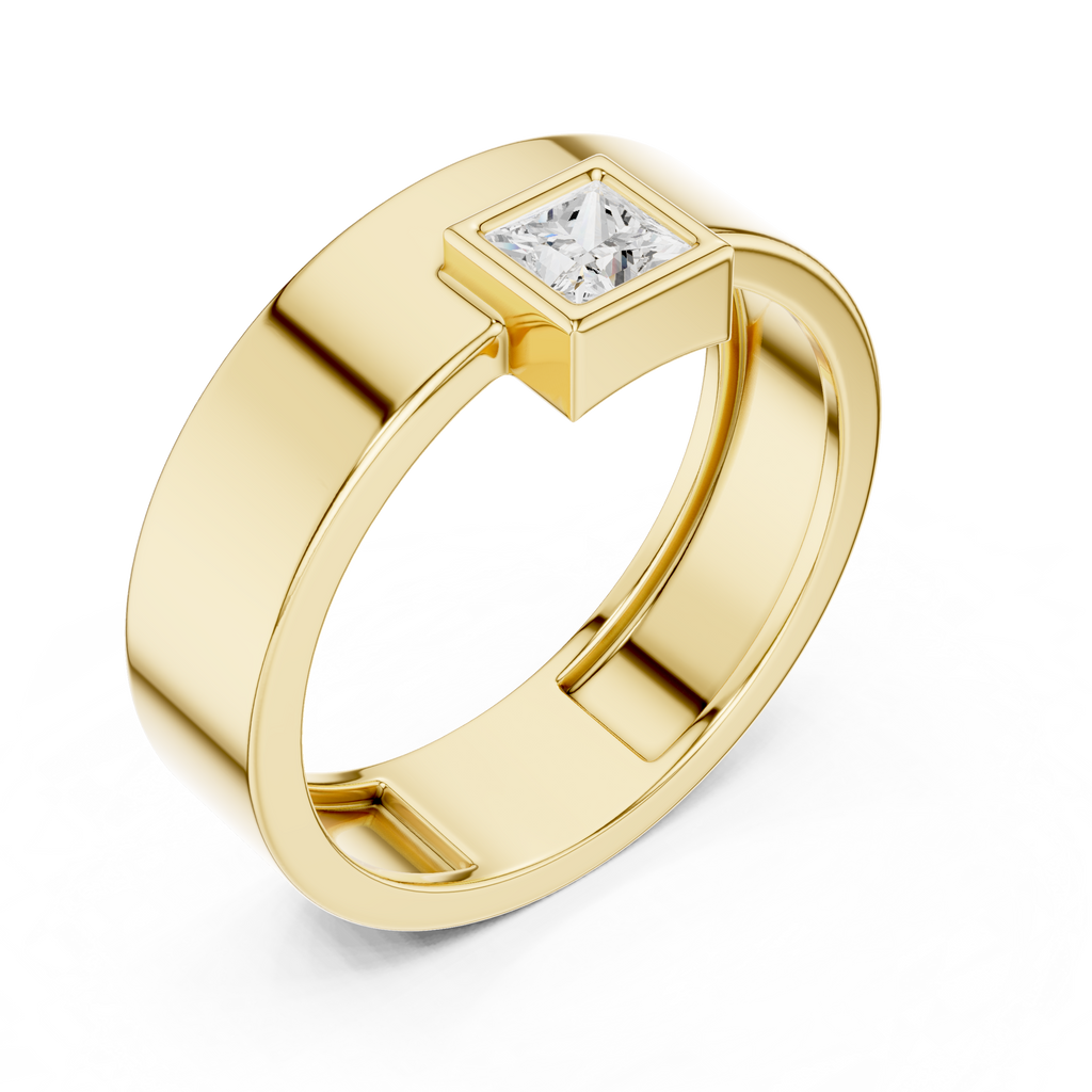 0.25 CT Princess Cut Bezel Set Men's Signet Ring