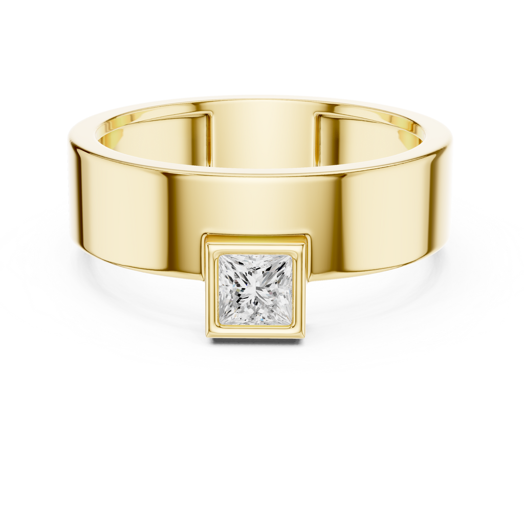 0.25 CT Princess Cut Bezel Set Men's Signet Ring