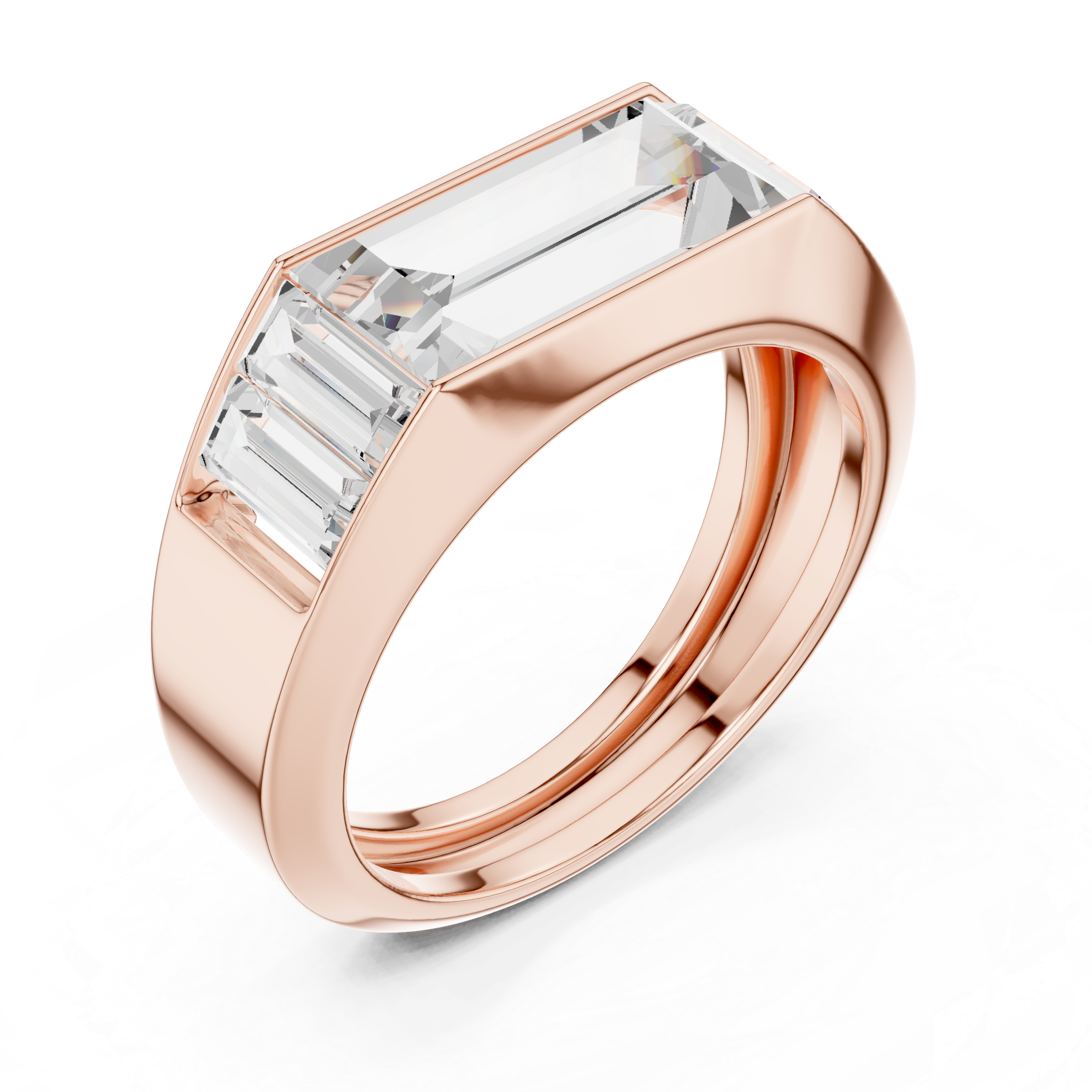 Baguette Cut Diamond Men's Signet Ring