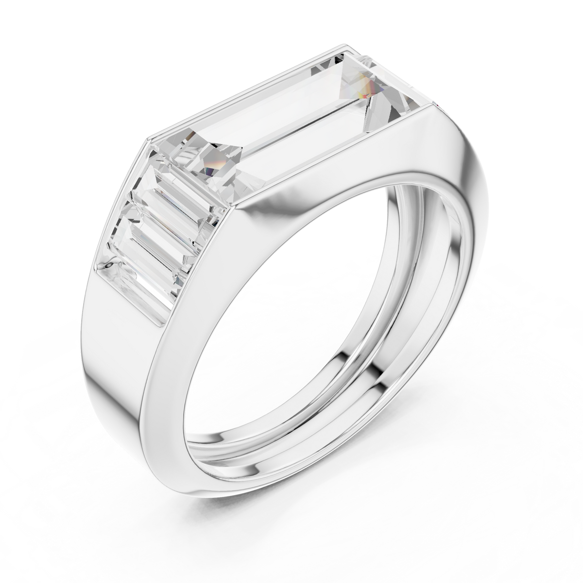 Baguette Cut Diamond Men's Signet Ring – view 3 of 12, lab grown diamond ring | Jewelix Atelier