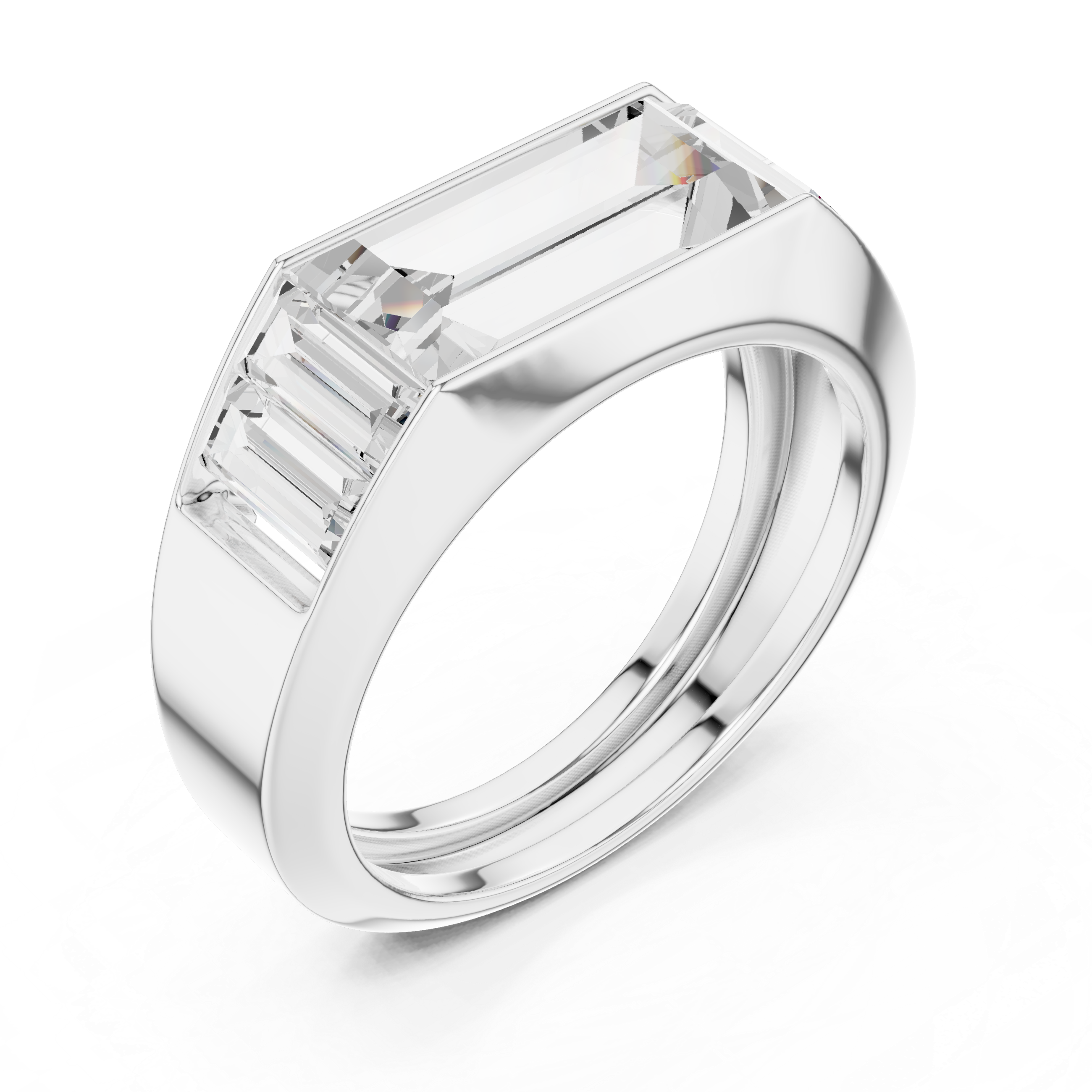 Baguette Cut Diamond Men's Signet Ring