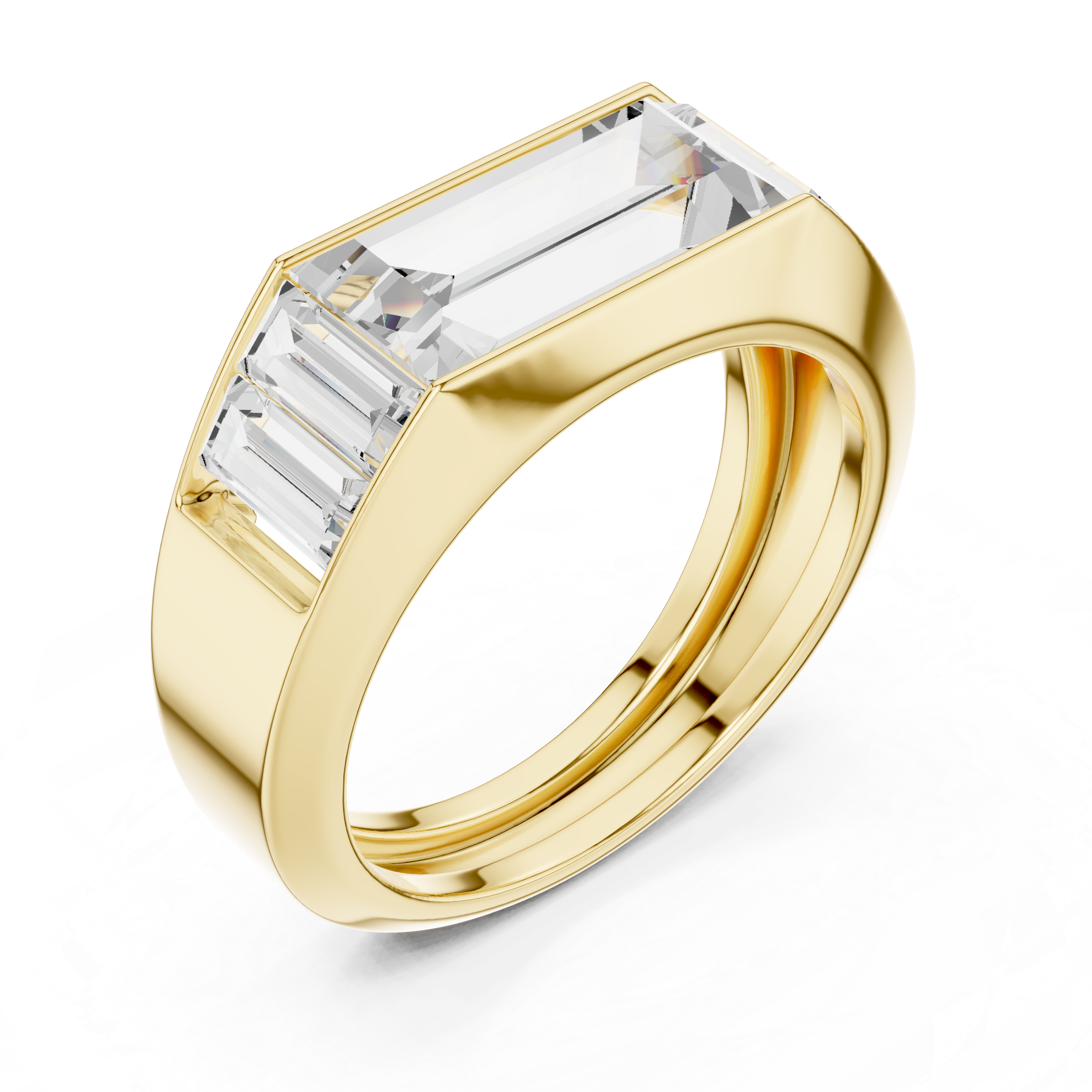 Baguette Cut Diamond Men's Signet Ring