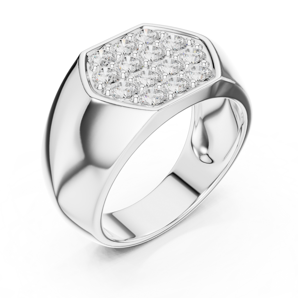 Round Diamond Cluster Men's Signet Ring