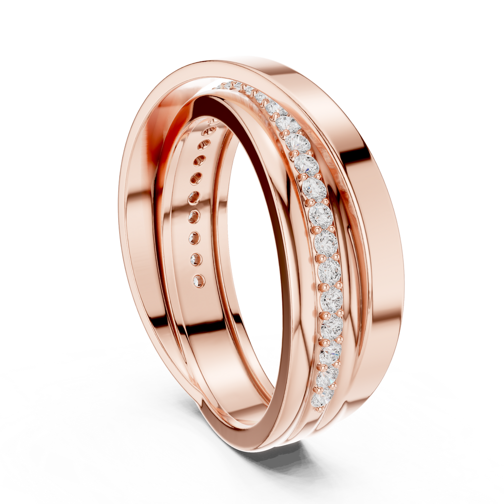 Round Diamond Criss-Cross Men's Band Ring