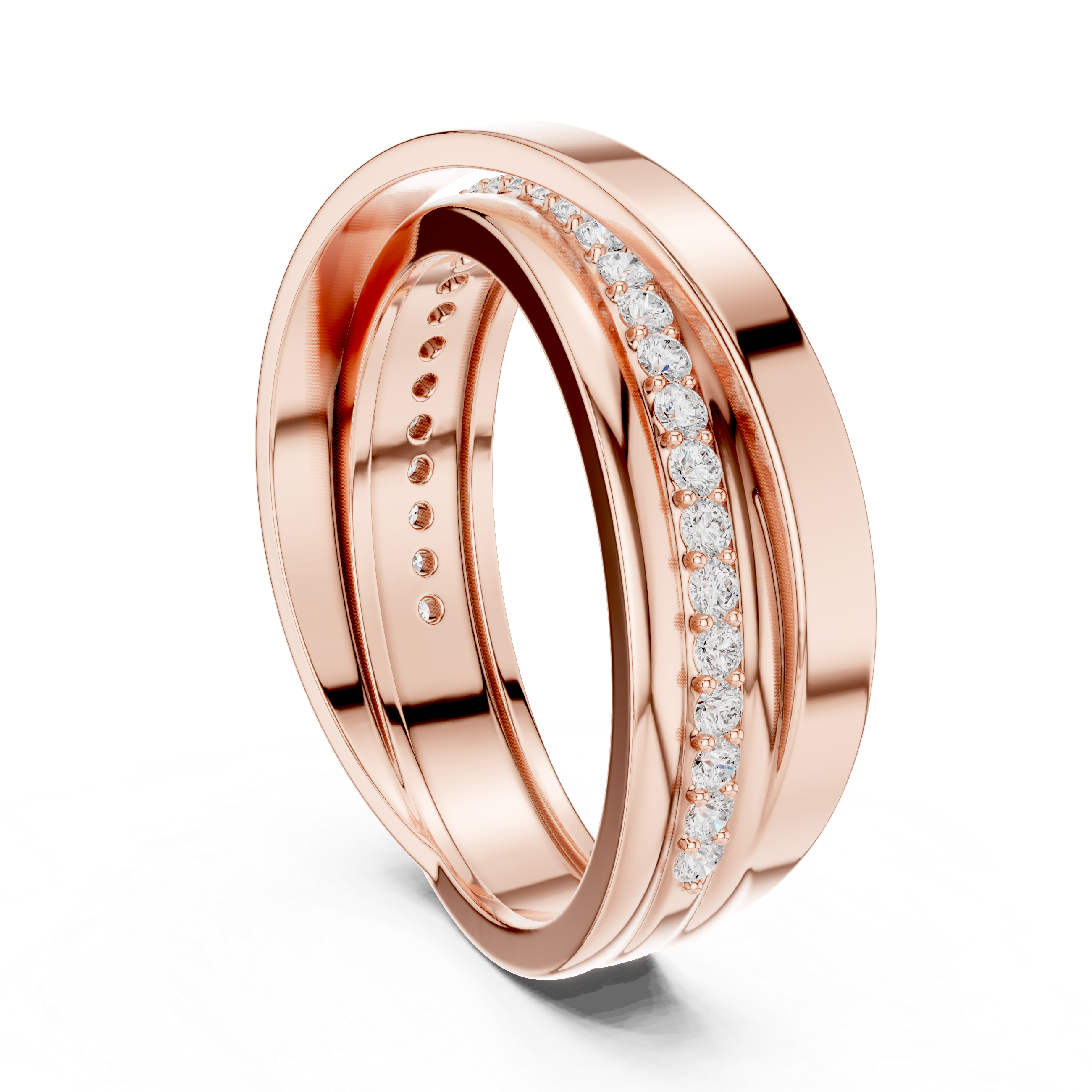 Round Diamond Criss-Cross Men's Band Ring