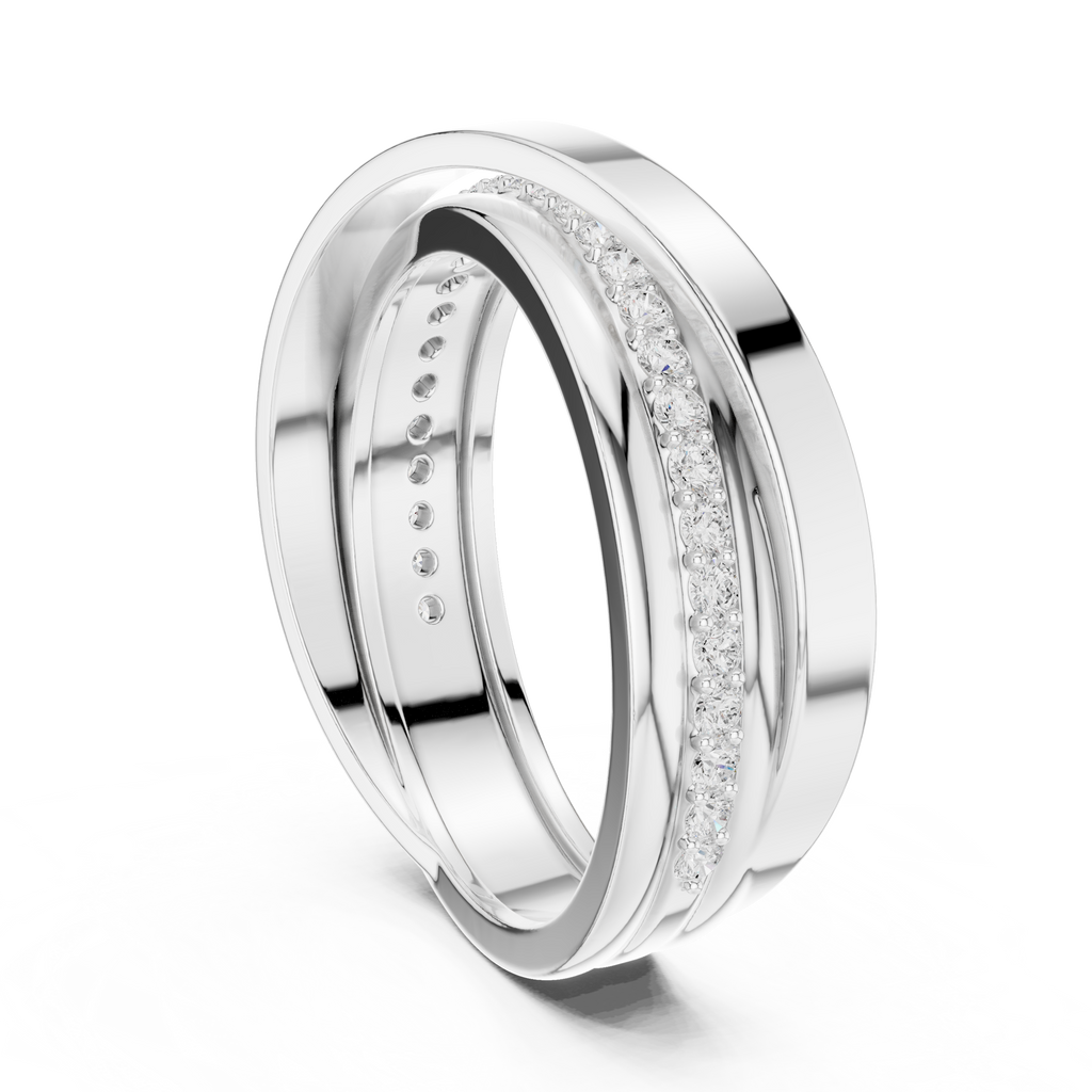 Round Diamond Criss-Cross Men's Band Ring